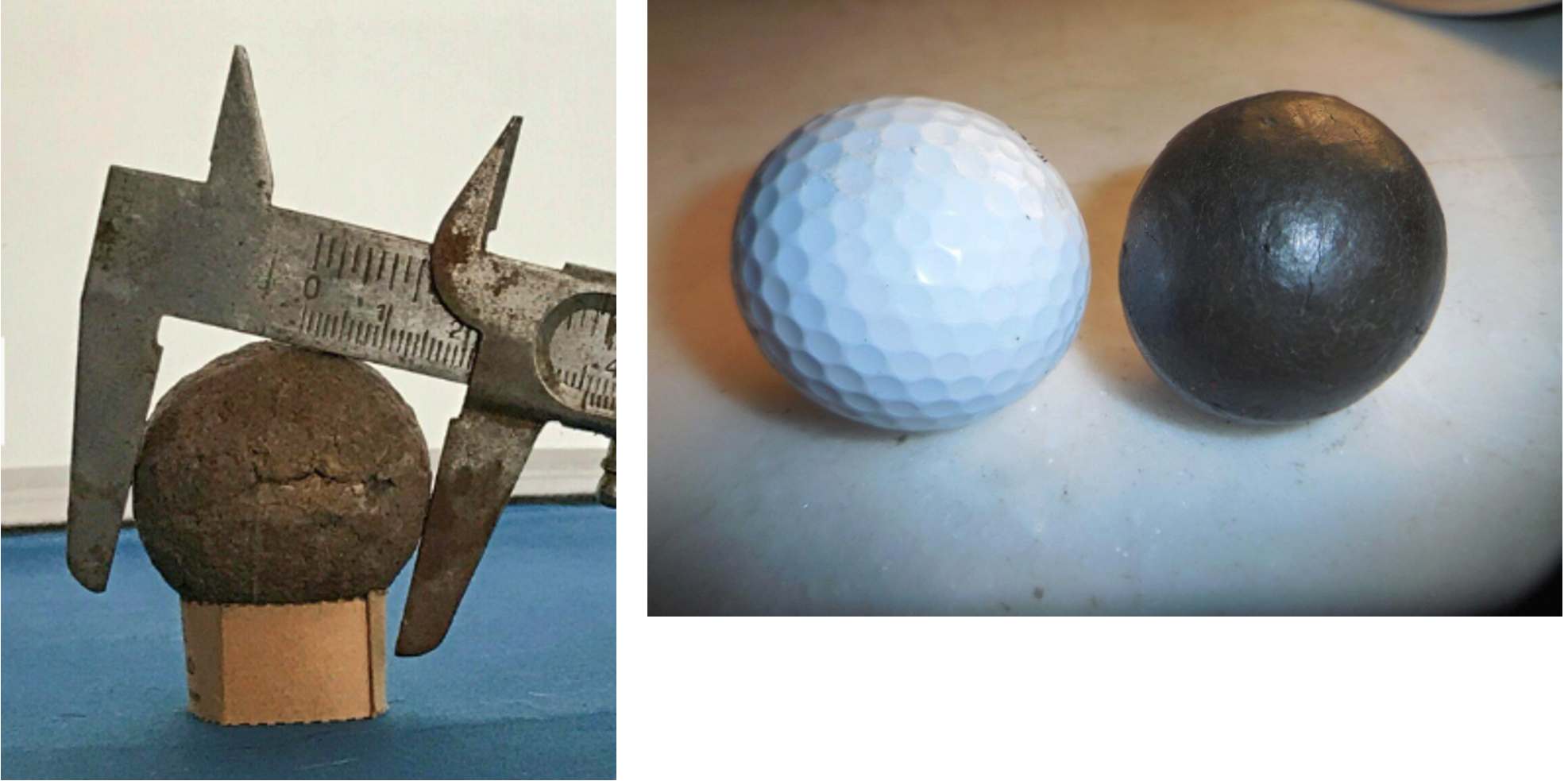 Deteriorated ball and potentially authentic specimen