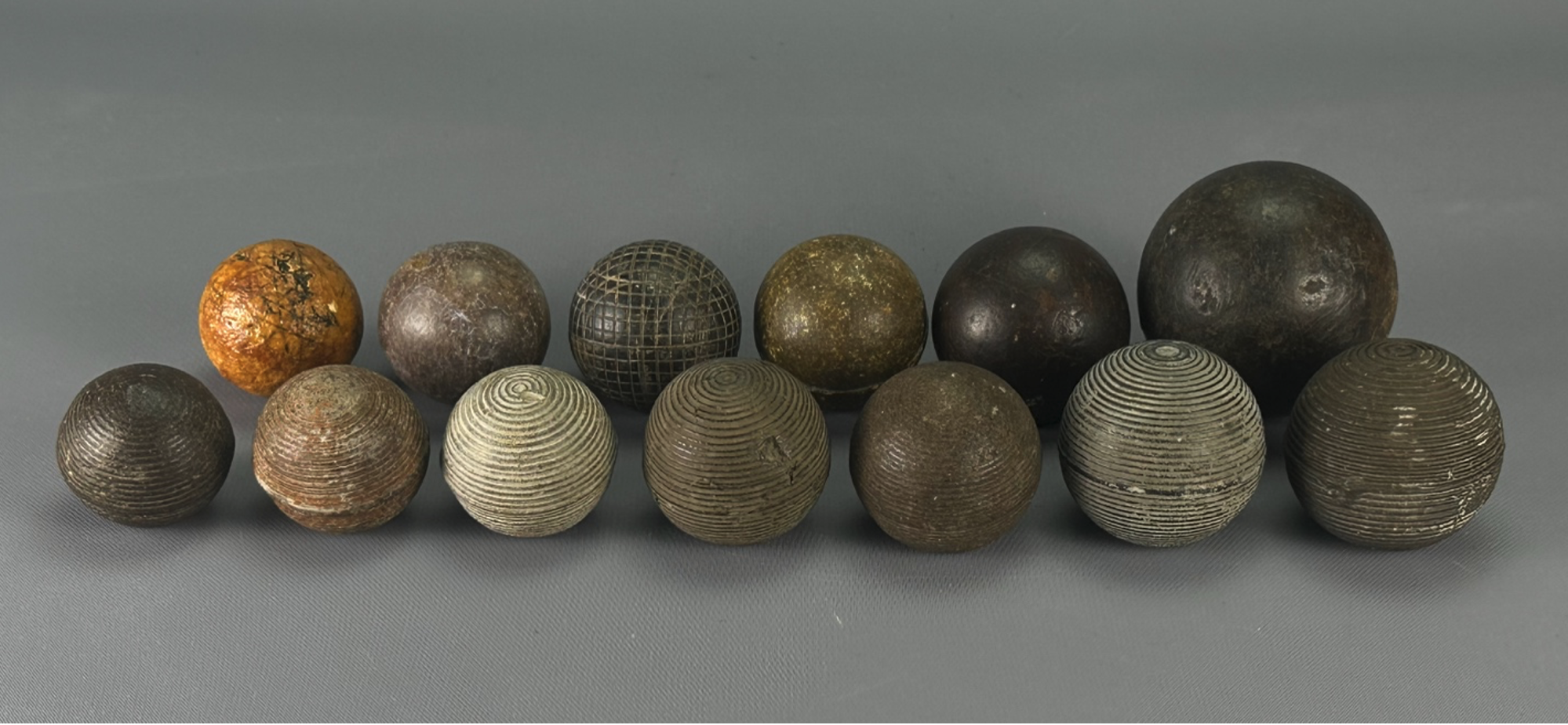 Seven corrugated play balls of various sizes