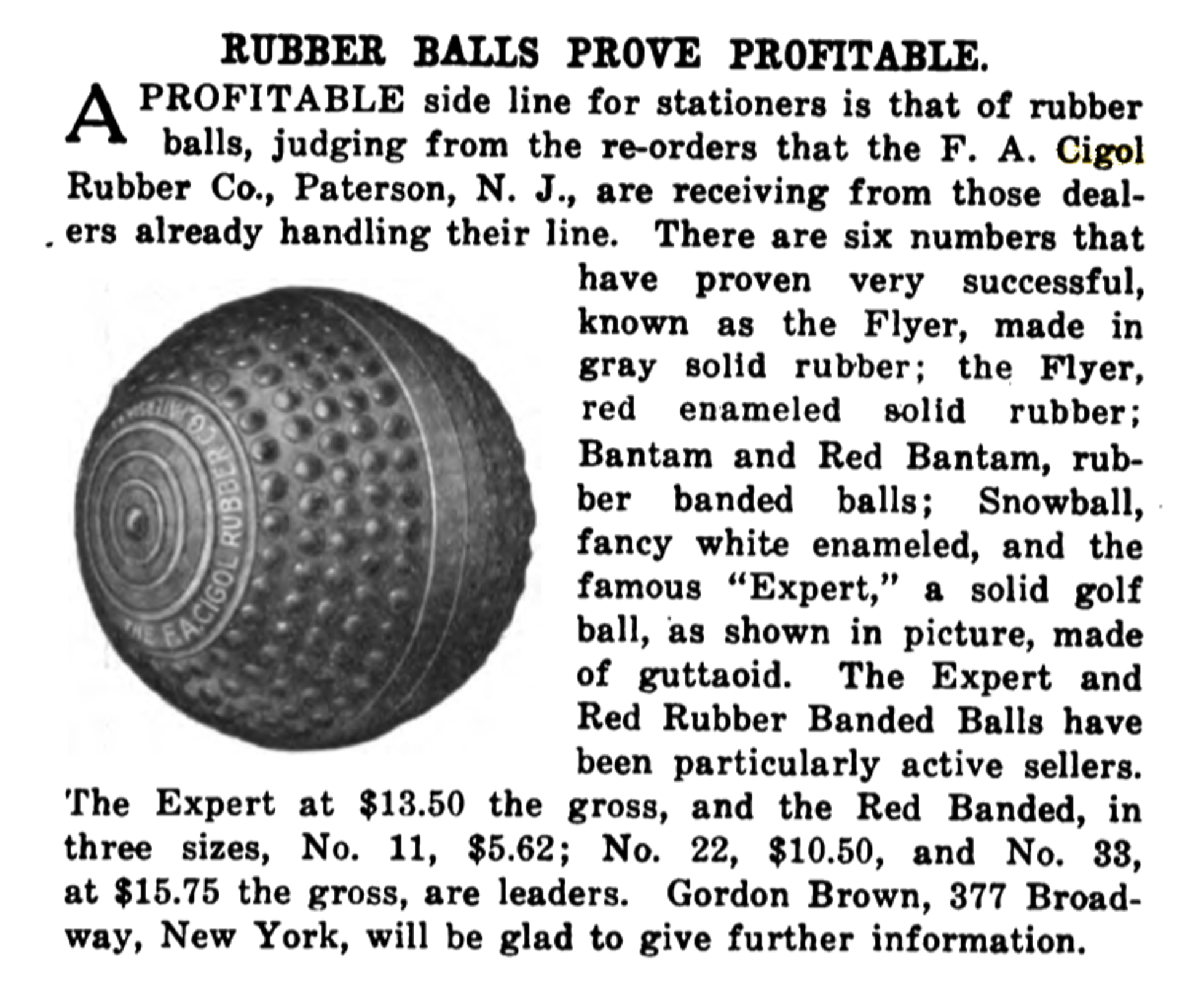 F.A. Cigol Rubber Co. advertisement from Geyer's Stationer