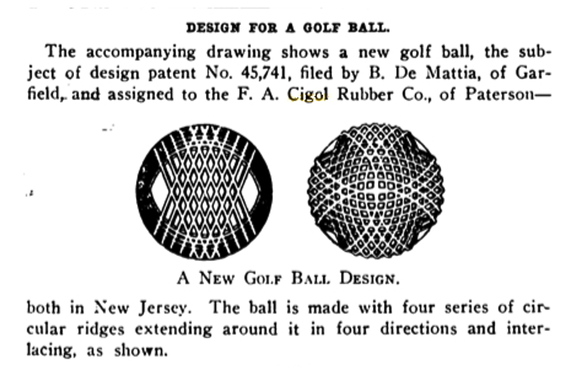 F.A. Cigol Rubber Co. golf ball patent notice from India Rubber World