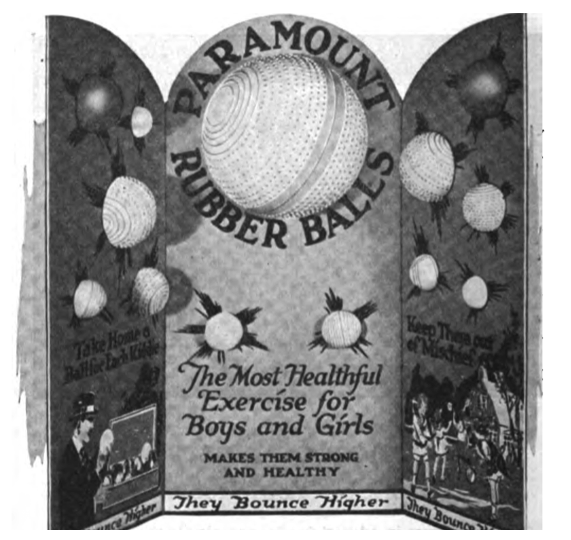 Paramount rubber ball display showing various sizes