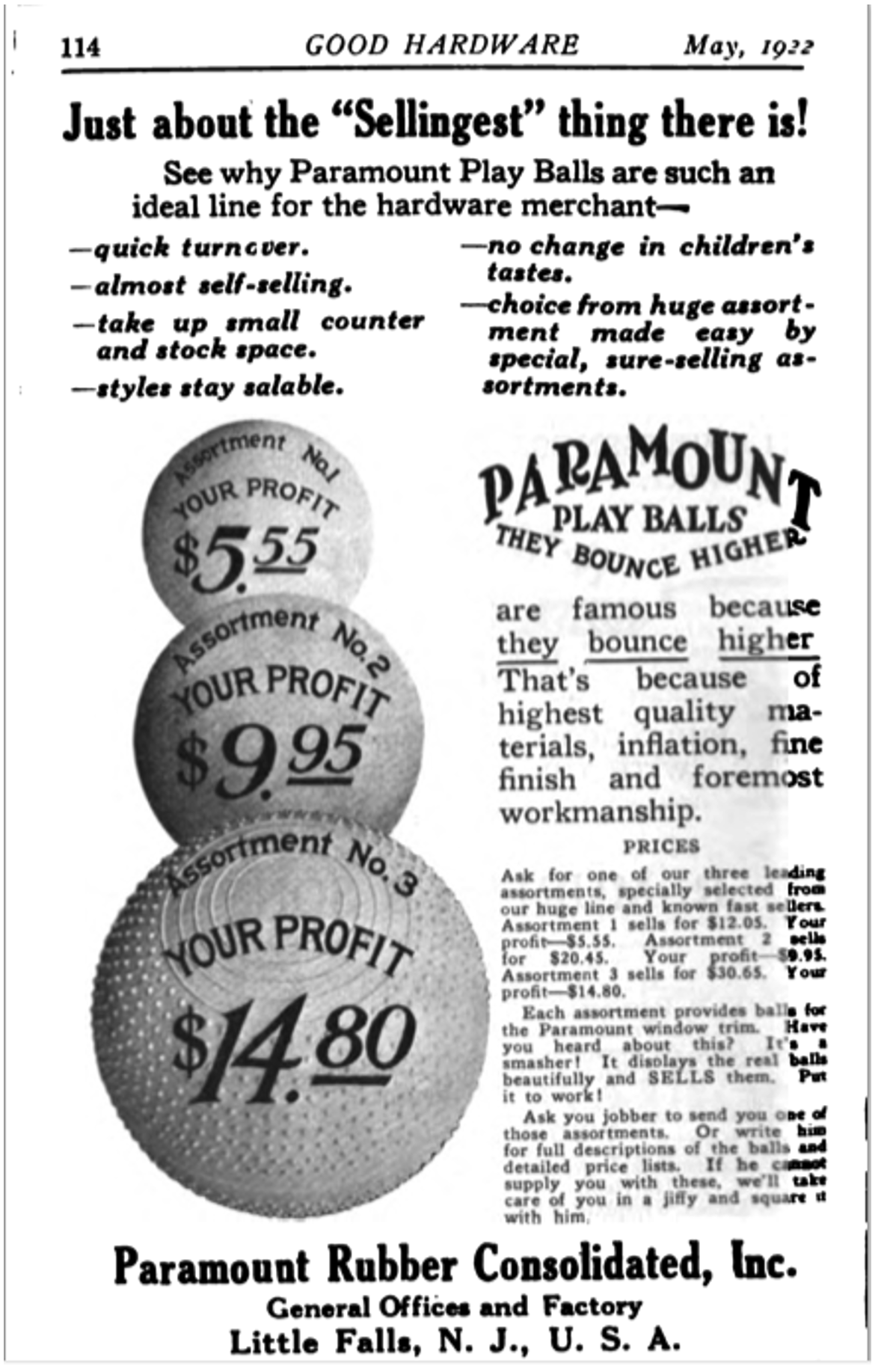Paramount Rubber Consolidated 1922 advertisement showing huge assortment