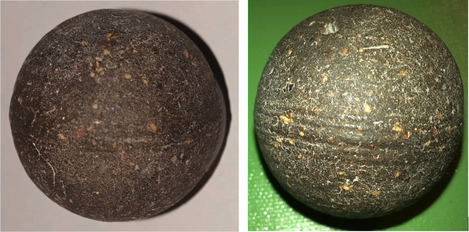 Balls with speckled composite material appearance